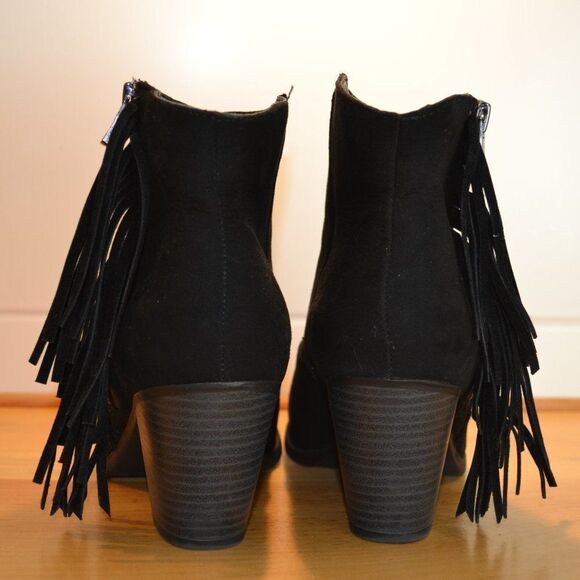 Western Fringe Chelsea Black vegan suede southwestern ankle boot booties size 6 - Picture 10 of 16
